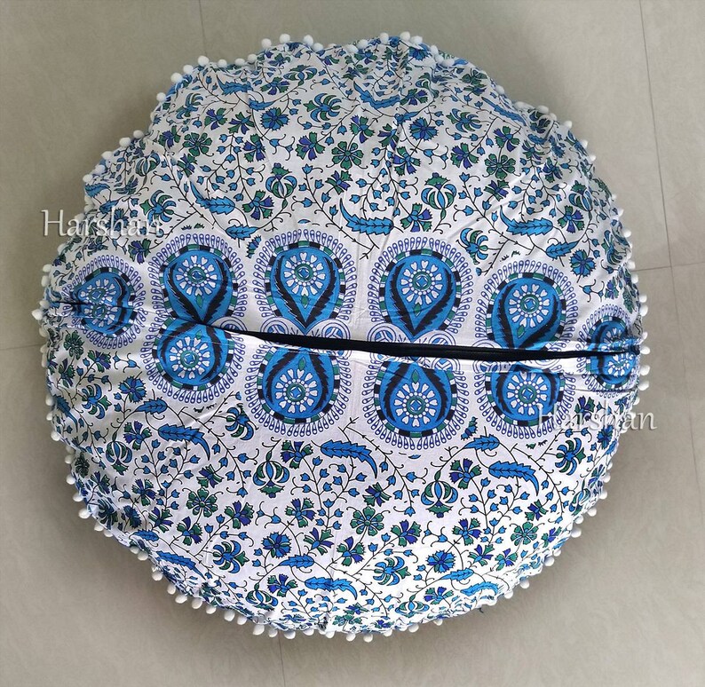 Boho Mandala Round Floor Cushion Cover Blue Ottoman Meditation Throw Pouf Pillow Covers Bohemian Dog Seating Pet Bedding 32