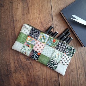Patchwork Notions Pouch: Handmade Zipper Pouch, Scissor Holder