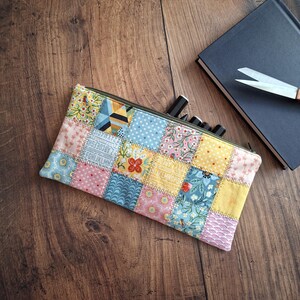 Handmade Patchwork Zipper Pouch: Medium Notions or Pencil Case