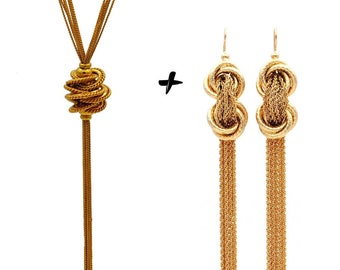 gift set ideas for women - GOLD tassel necklace + earrings Art Deco statement necklace OPERA