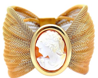 GOLD CAMEO BRACELET - 14k gold bracelet clasp with hand carved shell cameo - rose gold