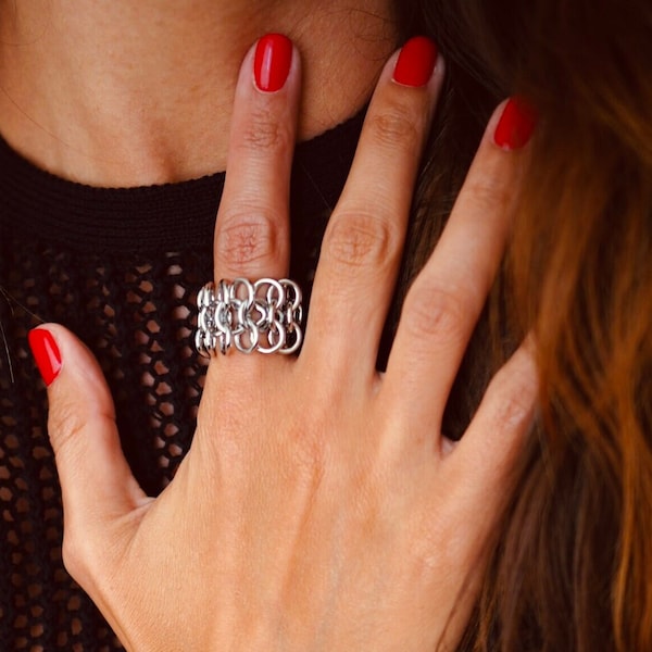 Curb Chain Ring | Silver Ring | Wide Chain Ring | Anniversary Gift | Stacking Ring | Eternity Band Ring | Textured Chain Ring VENDOME