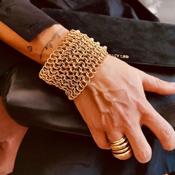 Extra Wide Bangle |Wide Chain Cuff | Statement Bracelet | Urban Cuff Bracelet | 14k Gold Bracelet | Bold Cuff Bracelet | Bracelet VENDOME