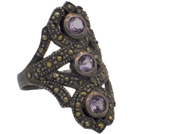 MARCASITE AMETHYST RING Amethyst ring Silver ring Vintage ring Women's ring Semi-precious stone ring Engagement ring