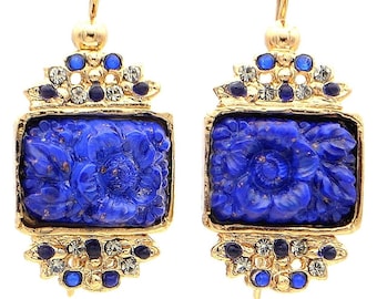 Lapis Lazuli Earrings | Floral Earrings | Venetian Gold Earrings | Flower Dangle Earrings | Something Blue Earrings | Retro Earrings ROSIERS
