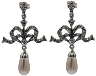ART DECO EARRINGS Pearl earrings Sterling silver earrings Pearl jewelry Gemstone jewelry Art Deco jewelry Gift for her Silver jewelry