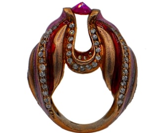 ANILLO DE CUARZO ROSA esmaltado Anillo vintage Anillo de piedra semipreciosa Anillo de oro rosa Anillo de mujer Regalo de mujer hecho a mano Anillo de lujo