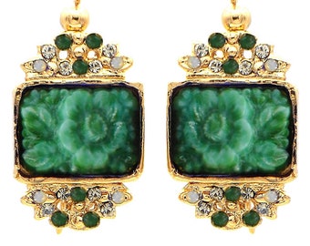 Jade drop earrings gift ideas for women Vintage jewelry Bakelite Venitian 14K gold earrings - 3 colors availables