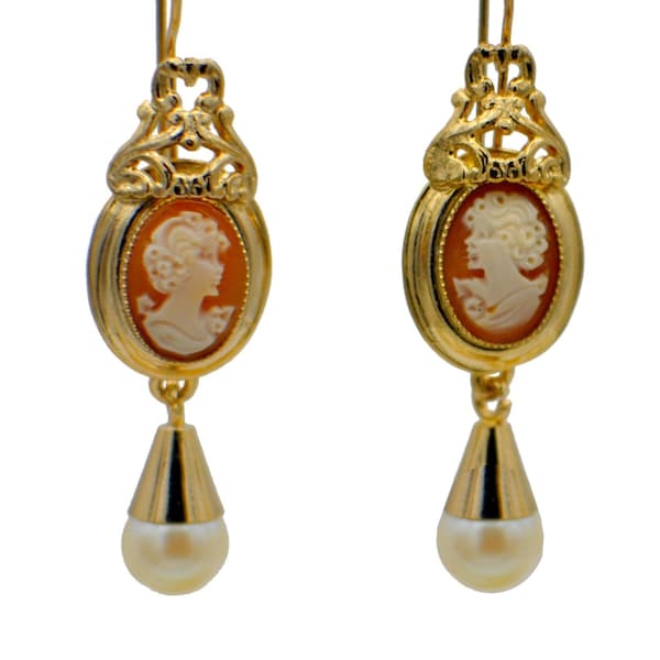 Camafeo durmiente oro viejo - Regalo mujer - Pendientes perlas LOUVRE