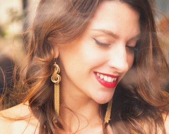 Tassel Knot Earrings | Long Gold Earrings | Bridal Jewelry | Chain Dangle Earrings | Fringe Earrings | Shoulder Duster | Chandelier OPERA