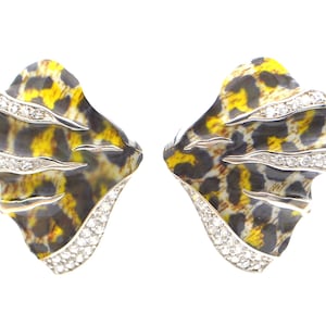 Vintage 925 Silber emaillierte Leoparden-Ohrringe