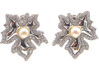 Boucles d'oreilles vintage perle en argent 925 et pierres semi précieuses