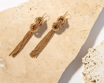 Tassel Knot Earrings | Long Gold Earrings | Bridal Jewelry | Chain Dangle Earrings | Fringe Earrings | Shoulder Duster | Chandelier OPERA