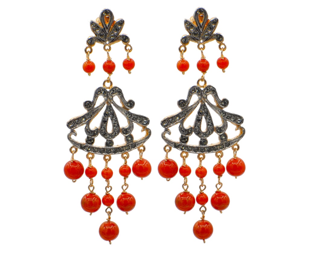 Boucles D'oreilles Vintage Années 60 En Or 18k Et Corail Rose - Clips 23,7g