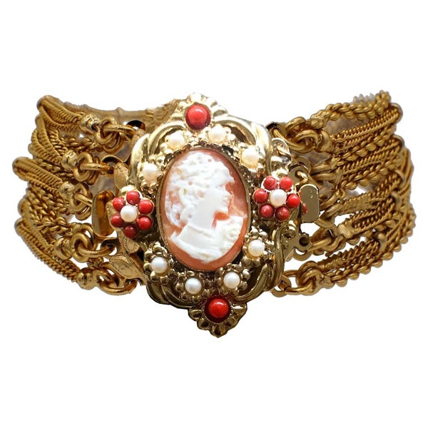 Bracelet camée vintage - Cadeau femme - Bracelet femme en or venitien 14k - Bracelet LOUVRE