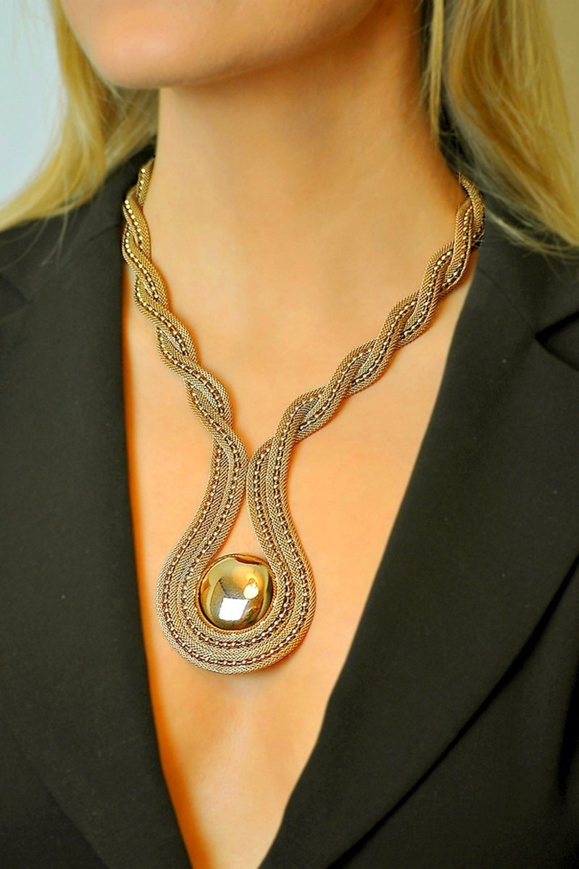 Woven bib necklace rose gold bib necklace Statement Etsy