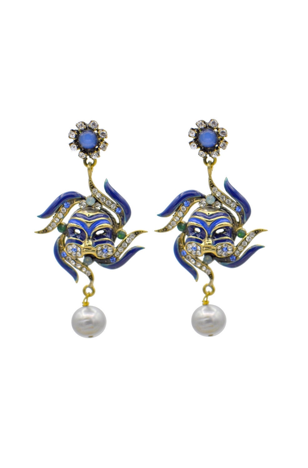 VENICE MASK EARRINGS Vintage jewelry blue enamel earrings Etsy