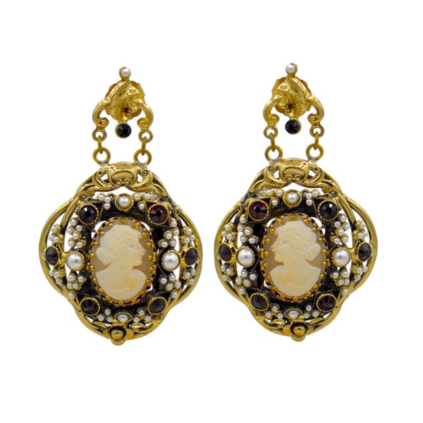 Camee ancien, Boucles d'oreilles originales, Bijoux vintage, Cadeau femme