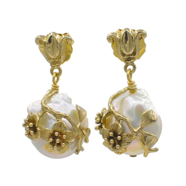 Perles baroques dormeuses, Boucles d'oreilles mariée Bijoux vintage, Bijoux Art nouveau Cadeau femme