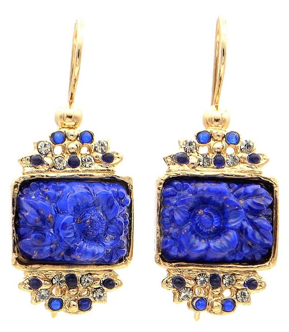 14k Yellow Gold Blue Lapis Earrings | Ralph Mueller & Associates