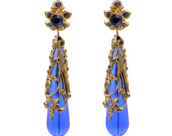 Art Nouveau stained glass earrings glass teardrop earrings 14K gold earrings Murano glass - 4 colors available