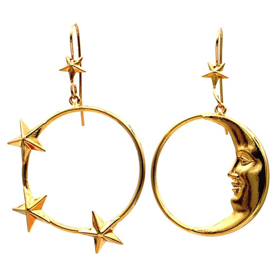 Boucles d'oreilles CREOLES Or venitien 14 carats | Bijoux Lune & Etoile | Boucles d'oreilles cuivre | Boucles d'oreilles lune MONTMARTRE