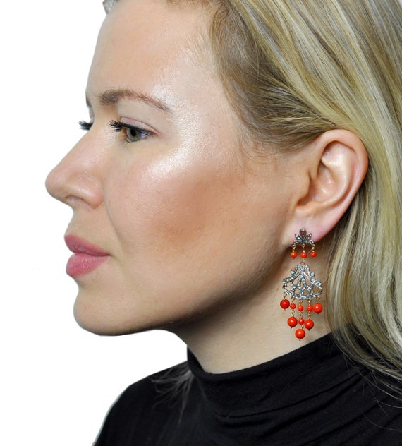 Boucles D'oreilles Vintage En Argent 925 Et Corail – Clous, Rose, Occasion