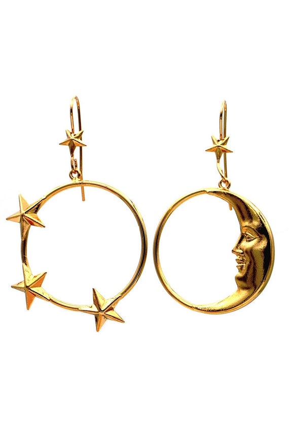 moon phase earrings gold hoop earrings - Mismatche