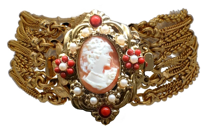 Vintage smyckeset med cameo: Örhängen + Armband + Cameoring - LOUVRE smyckeset bild 6
