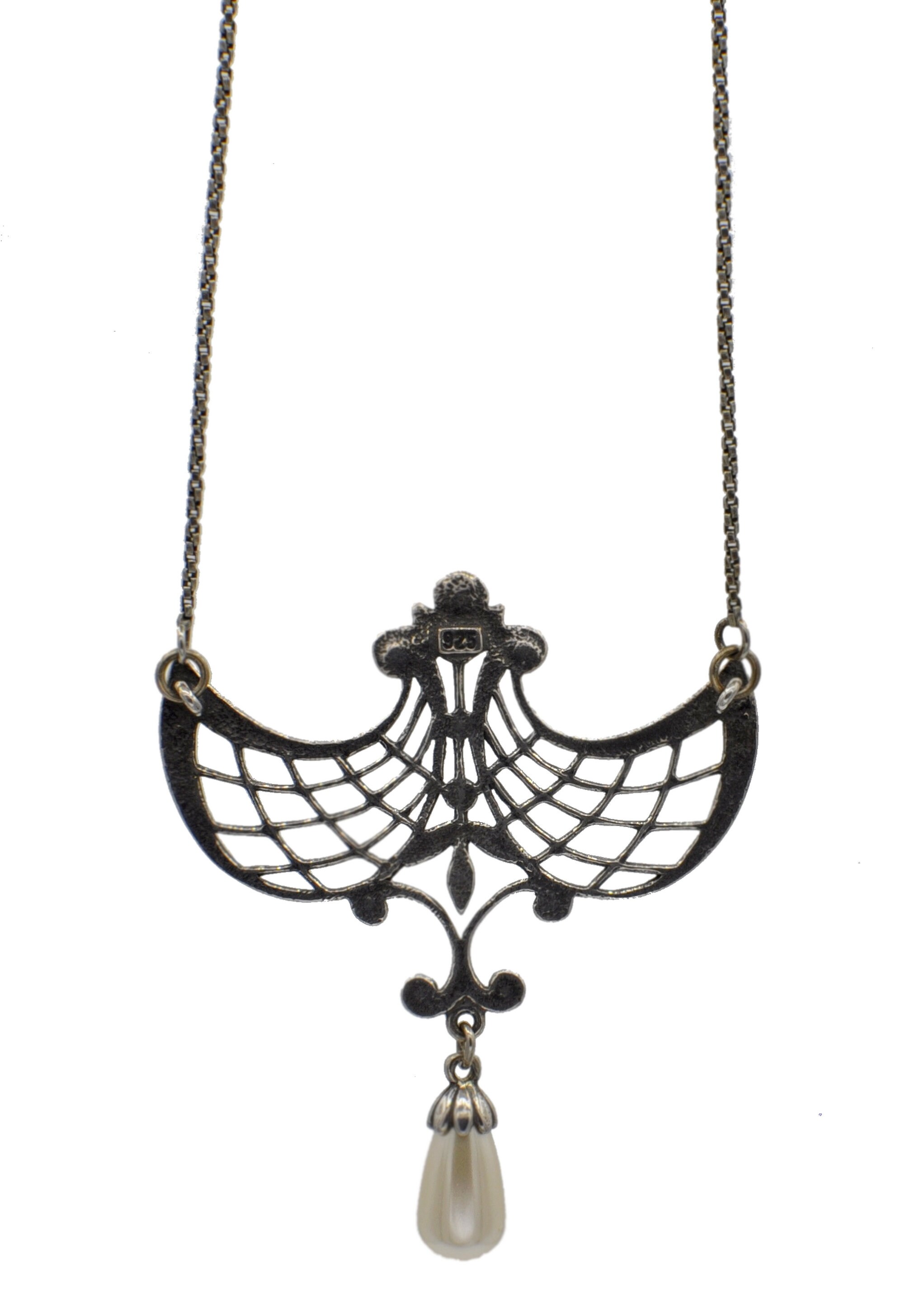 ART DECO NECKLACE Sterling Silver Necklace Pearl Jewelry Etsy