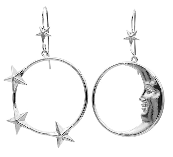 moon phase earrings hoop earrings - Mismatched ear