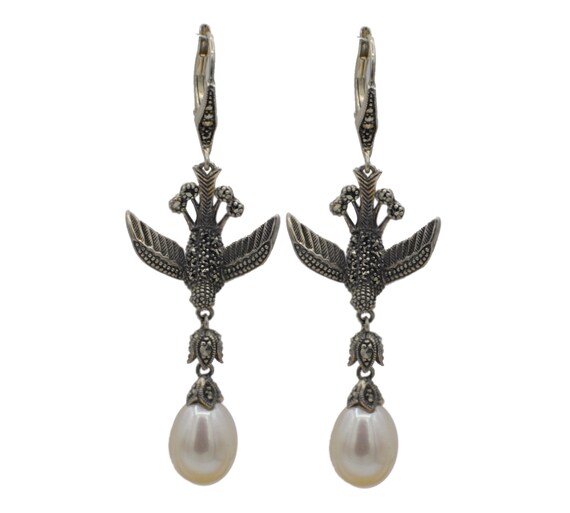 Bird earrings, marcassite, vintage earrings, 925 s