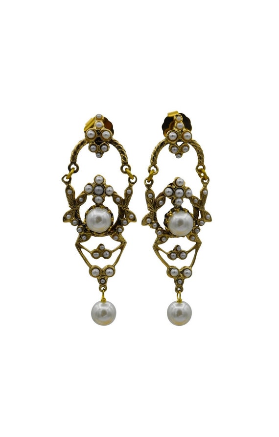 PEARL GOLD DROP Earrings, Vintage jewelry, Gold ea