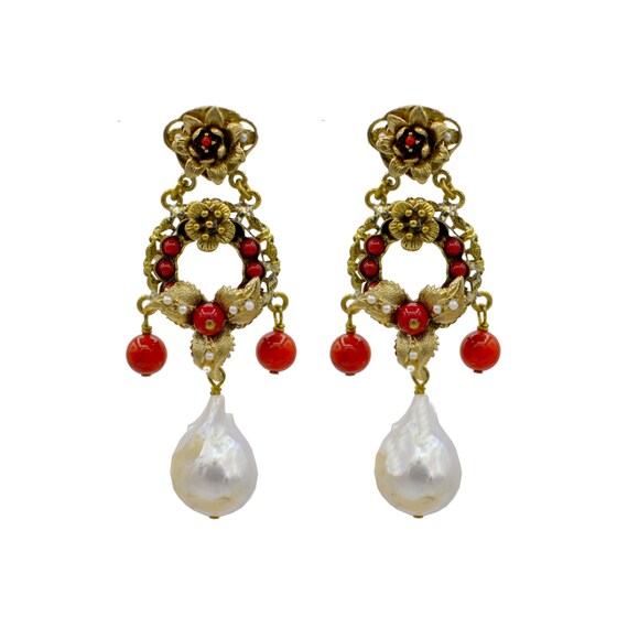 BAROQUE PEARL EARRINGS, Vintage jewelry, Pearl St… - image 3