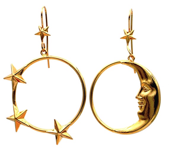 moon earrings gold hoop earrings - Mismatched earr