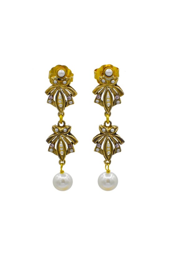 PEARL STATEMENT EARRINGS, Long bridal earrings, Vi