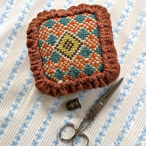 1920s pin cushion cross stitched corduroy with initials monogram