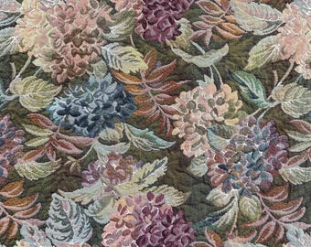 Antique Woven Decorative Fabric Remnant with Hydrangea Pattern – 49.2 × 37.4 in