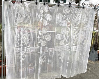 Antique Net Lace Curtain with Stitching | Circa 1880–1890