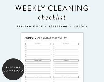 Weekly Cleaning Checklist Printable, Cleaning Checklist, Weekly Cleaning, Cleaning Printable, House Cleaning, Cleaning Planner Printable