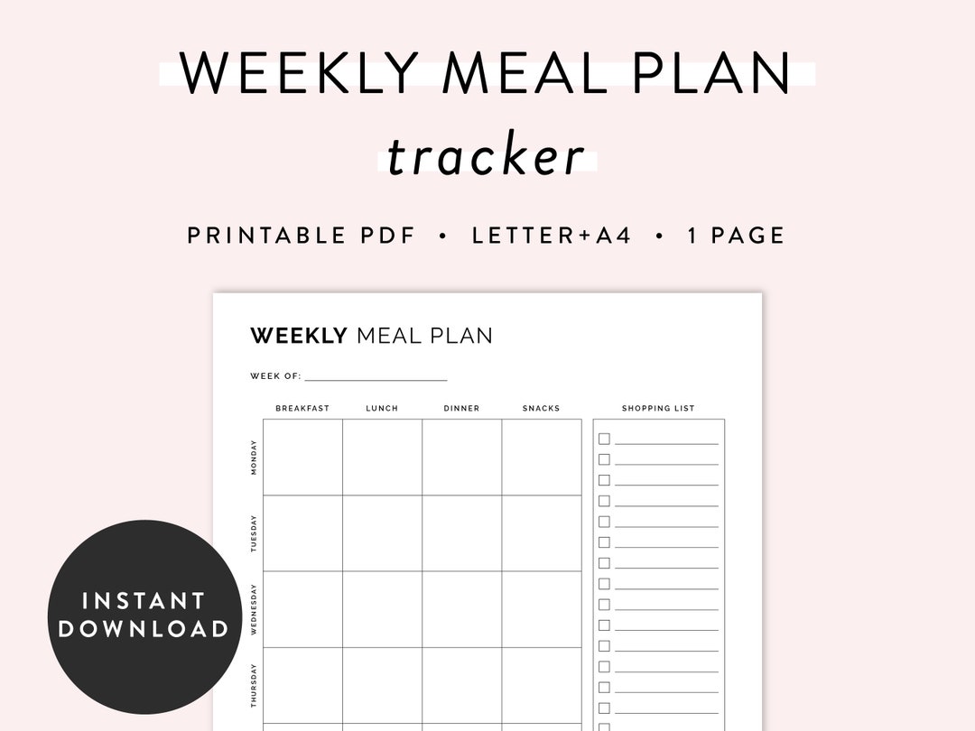 Weekly Meal Plan Tracker Planner Printable, Fitness Planner, Health ...
