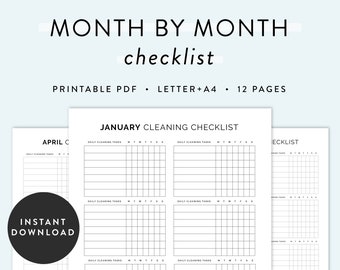 Month By Month Cleaning Planner Printable, Cleaning Checklist, 12 Months Of Cleaning, Cleaning Printable, House Cleaning, Cleaning Planner