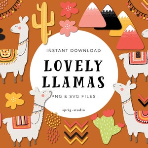 Llama Clipart, Alpacas, Cute Llamas, Llama Party, Alpaca Party, Alpaca Clipart - Instant Download