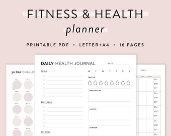Fitness Planner Printable, Fitness Planner, Health Planner, Fitness Journal, Exercise Planner, Food Journal, Weight Loss Planner