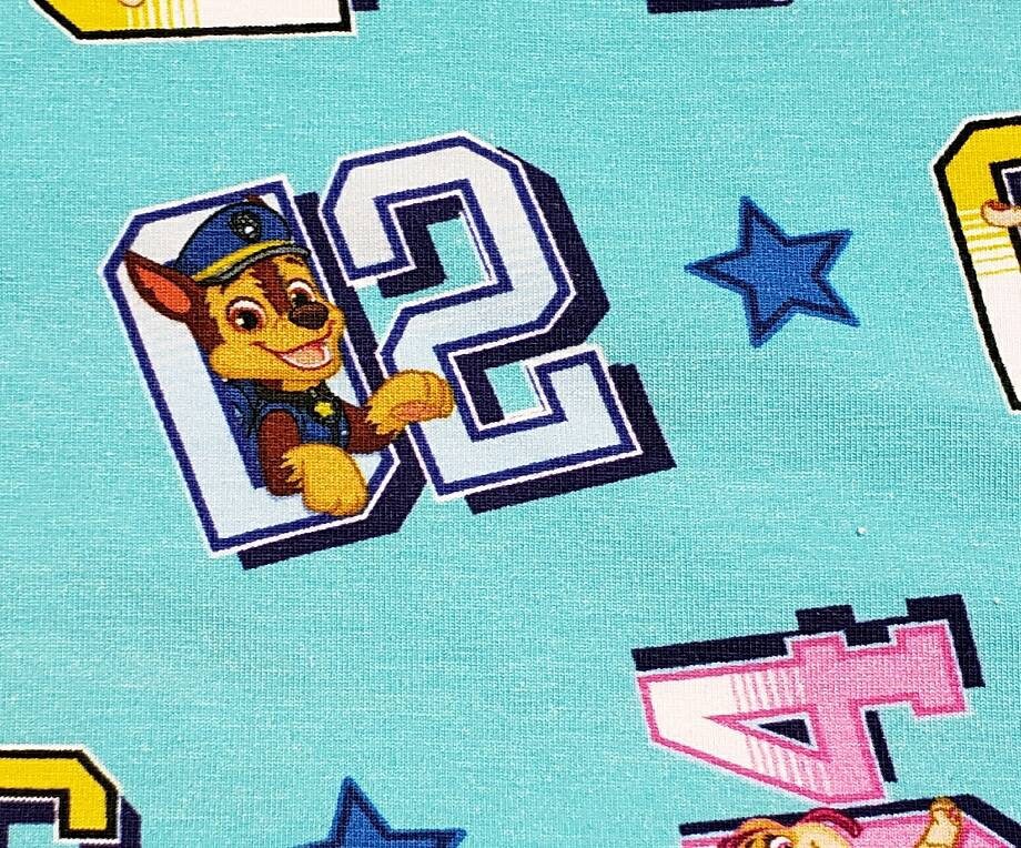 Paw Patrol Jersey Fabric in Turquoise Blue the Helpers on Four Etsy