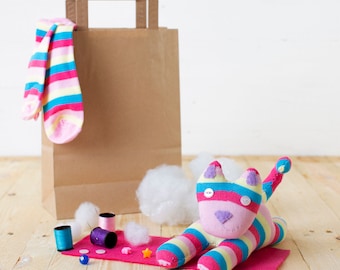 Sock Kitty Craft Kit - craft sewing kit for kids and adults, make your own cat!