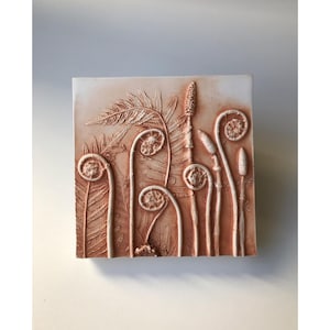 Elegant Spring Forest Plants | Exclusive Botanical Plaster Art Bas-Relief Tile | Unique Home Decor Statement Piece