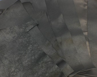 10 x BLACK Goat Leather Offcuts bundle, 25x15cms large Irregular shaped pieces, suitable for leather crafts, bookbinding
