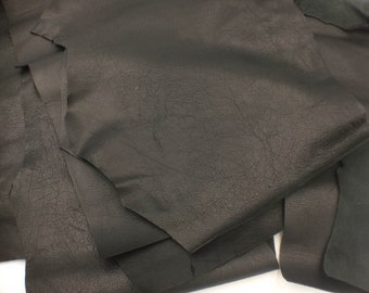 10 x BLACK Goat Leather Offcuts bundle, 35x15cms large Irregular shaped pieces, suitable for leather crafts, bookbinding