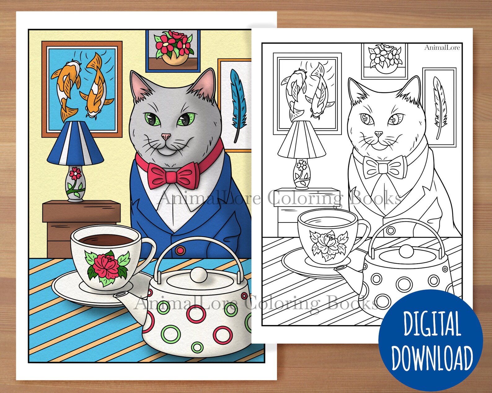 Funny cat printable coloring page PDF and JPEG Line art | Etsy